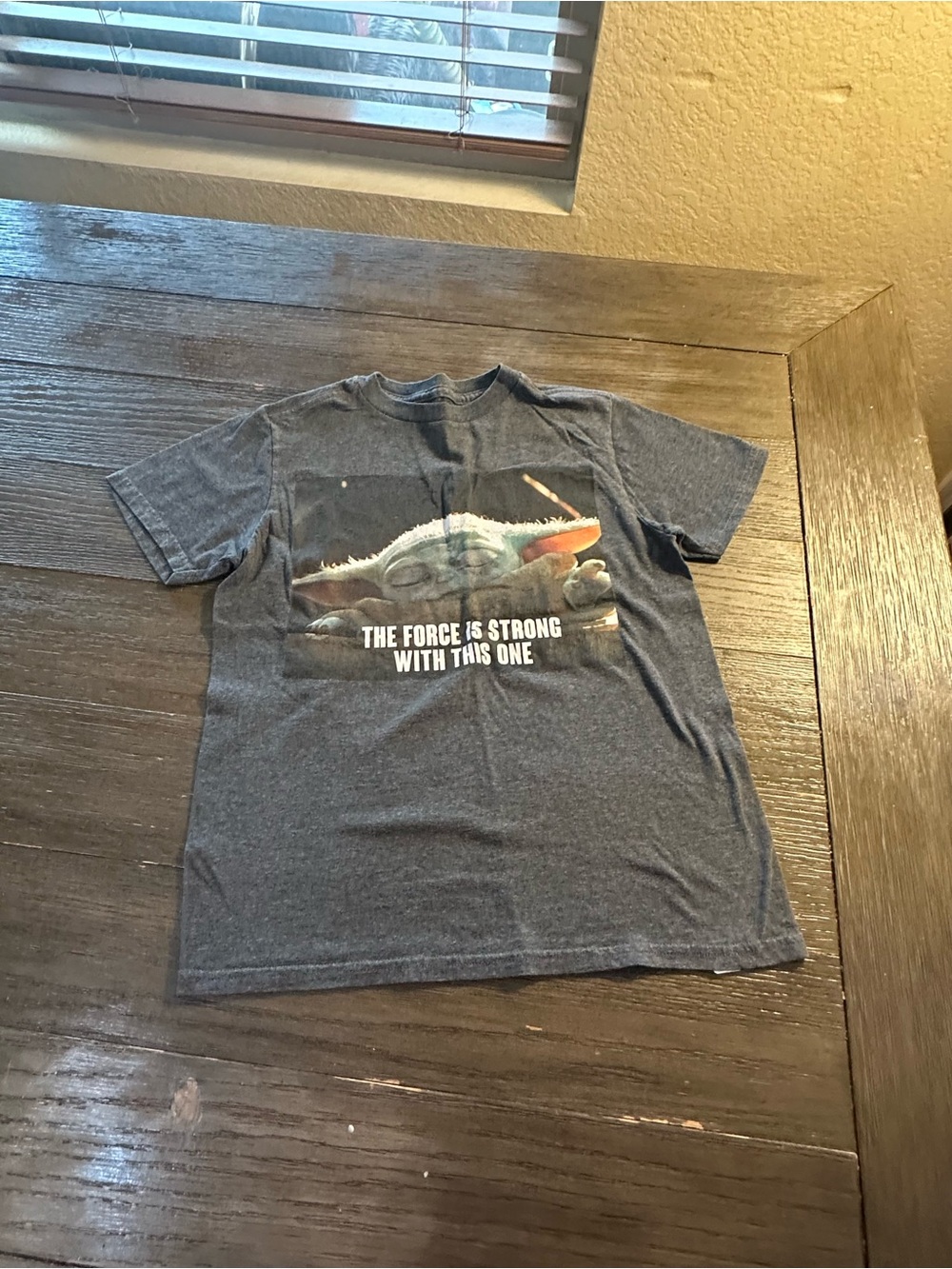 Kids Sz Med Star Wars graphic Grogu shirt "The Force Is Strong With This One"